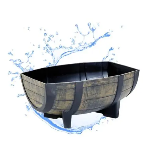 Produktbild: LB H&F Miniteich Wanne Schale Pflanschale groß - rund - wasserdicht 31cm sehr stabil - Kunststoff - zum Bepflanzen und als Miniteich - Pflanzkübel Garten Dekoration Holzfass (halbes Fass)