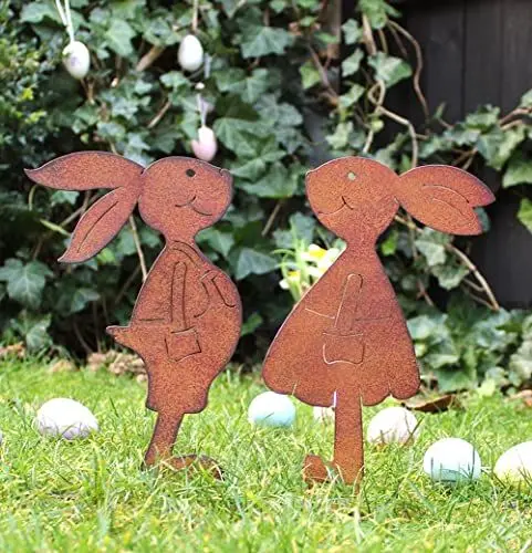 Produktbild: LB H&F Osterstecker Osterhase Osterdeko Metall Gartenstecker Hasenpaar XL NEO (Osterstecker)