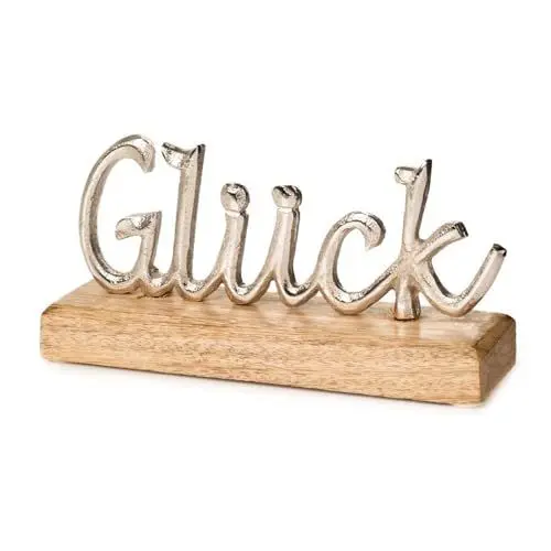 Produktbild: Schriftzug GLÜCK Deko Holz Metall Silber Buchstaben zum hinstellen Natur (Glück)