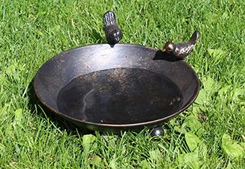 Produktbild: LB H&F Vogeltränke Metall mit 2 Vögeln rund zum hinstellen Gartendeko Tränke Vögel Futterstelle