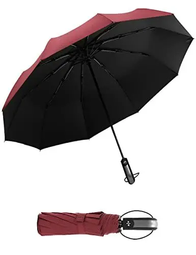 Produktbild: LBRWOX UV-Sonnenschirm, kompakt, faltbar, Reise-Regenschirm, automatisches Öffnen, Schließen, kompakt, faltbar, Regenschirme für Damen und Herren, blockiert (Rotwein)