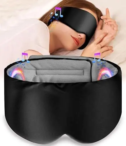 Produktbild: LC-dolida Schlafmaske mit Kopfhörer Schlafkopfhörer, 200% Verdunkelung Augenmaske Bluetooth V5.4 Schlafen Kopfhörer Schlafbrille Seitenschläfer Waschbar Schlafbrille mit Mikrofon für Reisen/Nickerchen
