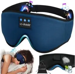Produktbild: LC-dolida Schlafmaske mit Kopfhörer Schlafkopfhörer Seitenschläfer für Frauen Herren,Augenmaske Baumwolle Waschbar Schlafbrille mit Mikrofon für Reisen/Nickerchen/Yoga/Meditation/Schlafen