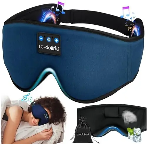 Produktbild: LC-dolida Schlafmaske mit Kopfhörer Schlafkopfhörer Seitenschläfer für Frauen Herren,Augenmaske Baumwolle Waschbar Schlafbrille mit Mikrofon für Reisen/Nickerchen/Yoga/Meditation/Schlafen