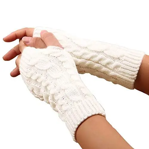 Produktbild: LCHULLE 1 Paar fingerlose Handschuhe, warme Armhandschuhe, Winter, Strick, Häkelhandschuhe, Geschenk für Frauen und Mädchen,Weiss