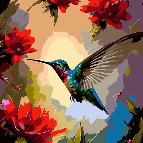 Produktbild: LCOZX Malen nach Zahlen für Erwachsene Anfänger und Kinder, DIY Acryl Ölmalerei nach Zahlen Kits, Kunst Kolibri DIY Malen nach Zahlen auf Leinwand als Geschenk, Wanddekoration 45x45cm, Nr.2