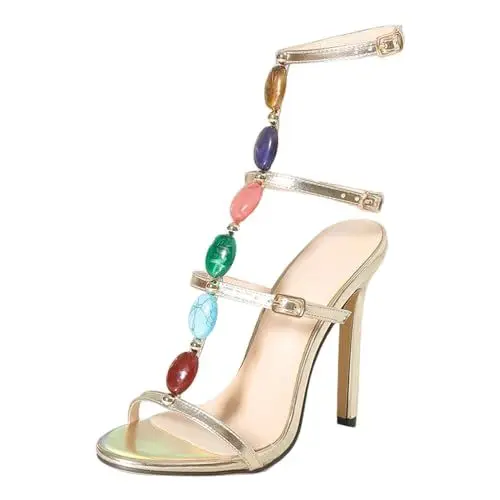 Produktbild: LCpddajlspig Riemchensandalen Damen mit Absatz Elegant Breite Füße Sexy Sandaletten Weisse Sommerschuhe Zehensandalen Perlen Glitzer Badeschuhe Sandals Elegant Sommer Schuhe Größe 37-42