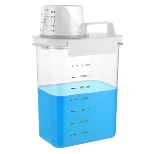 Produktbild: LDHHYH Waschmittelspender Waschmittel Flüssig Behälter, 1800ml Luftdichter Waschmittelspender mit Messbecher, Flüssigwaschmittelbehälter, Waschmittel Aufbewahrung waschmittelspender FlüSsig Behälter