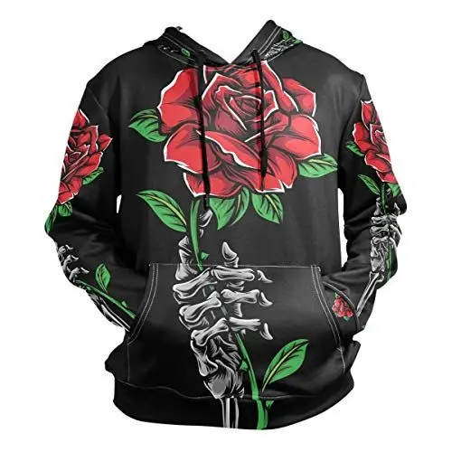 Produktbild: LDIYEU Handskelett Mit Rose Kapuzenpullis Kapuzenpullover Sport Sweatjacke Herren Mit 3D Druck Hoodie Kapuze für Mädchen Jungen Männer