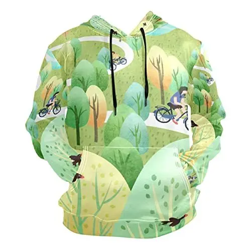 Produktbild: LDIYEU Vogel Grün Baum Fahrrad Kinder Kapuzenpullis Kapuzenpullover Sport Sweatjacke Herren Mit Kapuze Kapuzenjacke 3D Druck Hoodie für Mädchen Jungen Männer(Gesundheit Stoff)