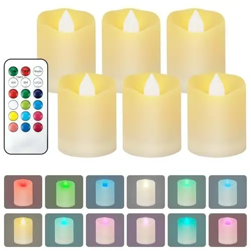 Produktbild: LDUMODUW LED teelichter mit Timer, mit Fernbedienung, 4H/8H Timer,2 Modi,Multifarbe elektrische teelichter Kerzen für Halloween,Weihnachten,Hochzeit Deko,Party,Hochzeit Tischdekoration,6 Stück