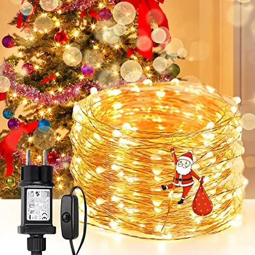 Produktbild: LE 10M LED Lichterkette aus Kupferdraht, 100 LEDs, Wasserdicht IP65, Strombetrieben mit Stecker, ideal für Weihnachtsdeko, Innen, Außen, Weihnachten Party usw. Warmweiß