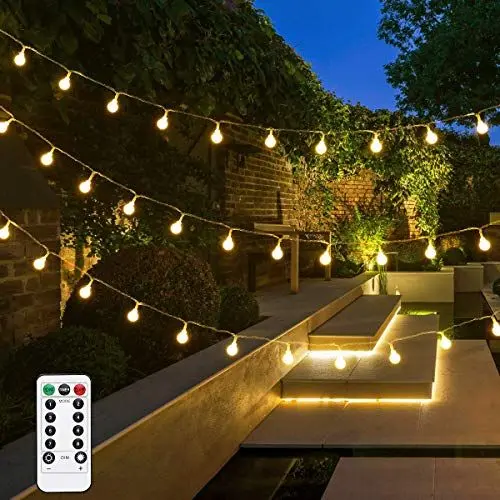 Produktbild: LE 50er LED Kugel Lichterkette 5M Warmweiss Dimmbar, Batteriebetrieben mit Fernbedienung, 8 Lichtmodi, Zeitschaltuhr und Merkfunktion, ideale für Innen, Hochzeit, Party Deko usw.mmer, Party Deko usw.