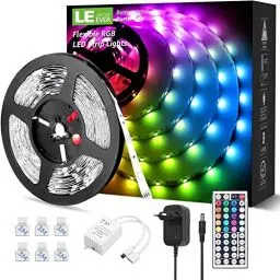Produktbild: LE 5M RGB LED Strip Set, 5050 SMD Streifen, 24V, Selbstklebend Strips, Flexibel Band, Leiste, Lichtband IP20, Netzteil und Controller enthalten