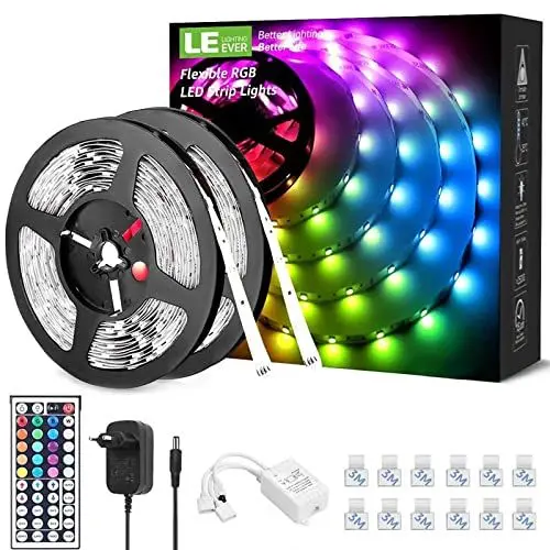 Produktbild: LE LED Strip,10m (2x5m) LED Streifen, RGB Band, 5050 SMD 300 LEDs stripes Weihnachtsdeko, LED Lichterkette Lichtband mit 44 Tasten Fernbedienung, vFarbwechsel Strip für Haus, Party, Bar, TV