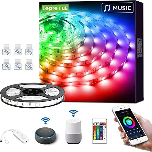 Produktbild: LE LED Strip 5M Alexa, RGB 150 LEDs, Smart WIFI LED Streifen Musiksteuerung, Wlan LED Band, Superhell 5050 Selbstklebend Lichtband, Lichterkette mit Fernbedienung, Kompatibel mit Alexa,App,Google Home