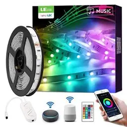 Produktbild: LE Smart LED Strip 5M Musik Sync,RGB 150 LEDs, LED Streifen Wifi, Wlan LED Band, Superhell Selbstklebend Lichtband, nur 2.4GHz Lichterkette mit Fernbedienung, Kompatibel mit Alexa, App, Google Home