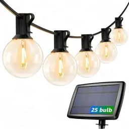 Produktbild: LE Solar Lichterkette Glühbirnen Aussen, 7.62M 25 LEDs G40 Außen Beleuchtung, USB wiederaufladbar, 4 Modus Solarlichterkette für Garten, Hochzeit, Balkon, Haus, Weihnachten Deko, Warmweiß