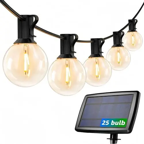 Produktbild: LE Solar Lichterkette Glühbirnen Aussen, 7.62M 25 LEDs G40 Außen Beleuchtung, USB wiederaufladbar, 4 Modus Solarlichterkette für Garten, Hochzeit, Balkon, Haus, Weihnachten Deko, Warmweiß