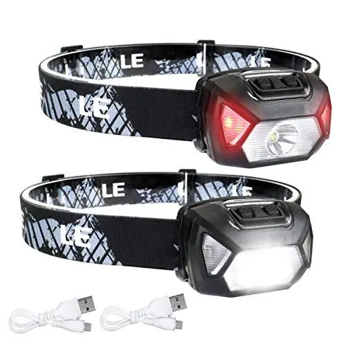 Produktbild: LE Stirnlampe LED Wiederaufladbar, 2000 Lux Superhell Kopflampe Stirnlampe mit Rotlicht und 6 Lichtmodi, IPX4 Wasserdicht Leicht Stirnleuchte, Ideal für Wandern, Camping, Joggen (inkl. USB Kabel)