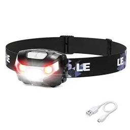 Produktbild: LE Stirnlampe LED Wiederaufladbar, USB Kopflampe 1300 Lux mit Rotlicht& 5 Lichtmodi, IPX4 Wasserdichte Mini Stirnlampe für Kinder Erwachsene, Superhell Headlight für Angeln Laufen (inkl. USB Kabel)