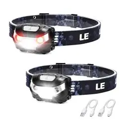 Produktbild: LE Stirnlampe Wiederaufladbar, 1300 Lux Superhell Kopflampe mit Rotlicht, 5 Lichtmodi, IPX4 wasserdichte Mini LED Stirnlampe Stirnleuchte, 2er USB Headlamps für Angeln Campen Joggen