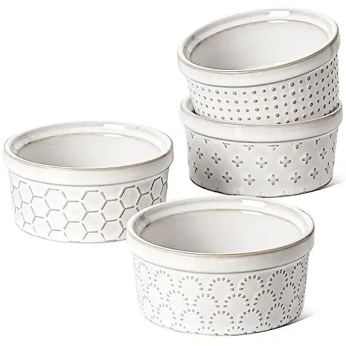 Produktbild: LE TAUCI Creme Brulee Schälchen Set 113 ml x 4, Souffle Förmchen, Ofenfest, Auflaufförmchen für Lavakuchen, Pudding, Topfkuchen - 9,7 cm, Arktisweiß
