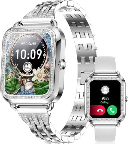 Produktbild: Le Affani Luxus Smartwatch fur Damen Schrittzähler mit Echtzeit Blutdruckmessung & Herzfrequenz, IP67, Wasserdicht, mit EKG Funktion, Bluetooth Anrufe, 100+ Sportmodi - Kompatibel mit Android und iOS
