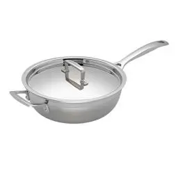 Produktbild: Le Creuset Antihaftbeschichtete Sautépfanne mit Gegengriff aus 3-ply Edelstahl mit Deckel, Ø 24 cm, Für alle Herdarten inkl. Induktion geeignet, Silber, 96201424001000