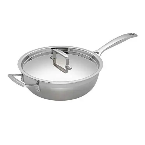 Produktbild: Le Creuset Antihaftbeschichtete Sautépfanne mit Gegengriff aus 3-ply Edelstahl mit Deckel, Ø 24 cm, Für alle Herdarten inkl. Induktion geeignet, Silber, 96201424001000