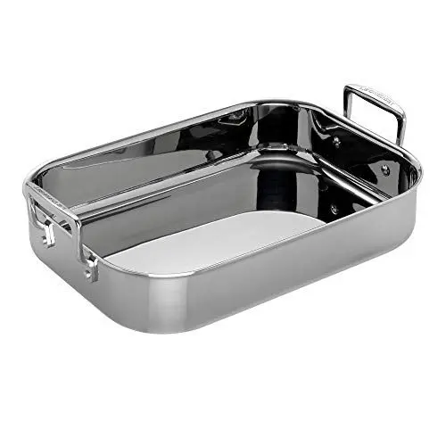 Produktbild: Le Creuset Bratreine aus 3-ply Edelstahl, 35 cm, Rechteckig, Für alle Herdarten inkl. Induktion geeignet, Mit senkrechten Griffen, Silber, 96102270000000