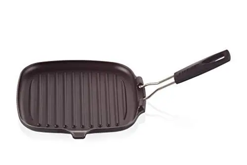 Produktbild: Le Creuset Gusseisen-Grillpfanne, Quadratisch, 24 x 24 cm, Klappbarer Griff, Für alle Herdarten inkl. Induktion geeignet, Schwarz, 20054000000400