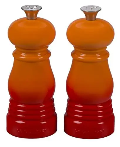 Produktbild: Le Creuset Kleines Mühlenset, Salz- und Pfeffermühle, ABS-Kunststoff, Je 5 x 5 x 12,1 cm, Keramik-Mahlwerk, Ofenrot, 96002500090000