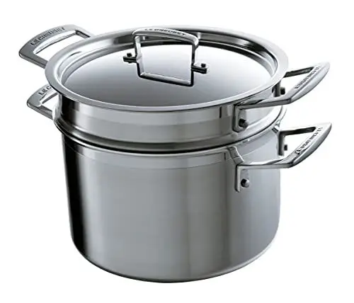 Produktbild: Le Creuset Pastatopf aus 3-ply Edelstahl mit Deckel und Sieb, Ø 20 cm, Für alle Herdarten inkl. Induktion geeignet, Silber, 96200520001000