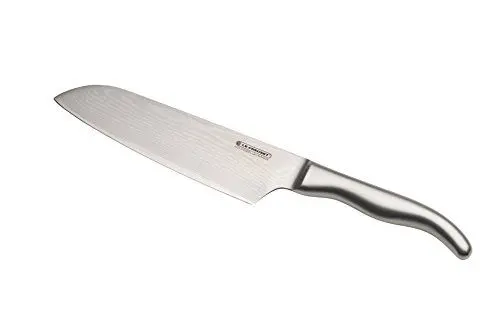Produktbild: Le Creuset Santoku Messer, 18 cm 18/8 Damaststahlklinge mit glattem Schliff, Edelstahlgriff, Rostfrei, Silber, 98000218000100