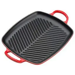 Produktbild: Le Creuset Signature Flache rechteckige Grillplatte aus Gusseisen mit Hilfsgriff, für alle Herdarten und Backöfen, 30 cm, Kirschrot, 20201300600422