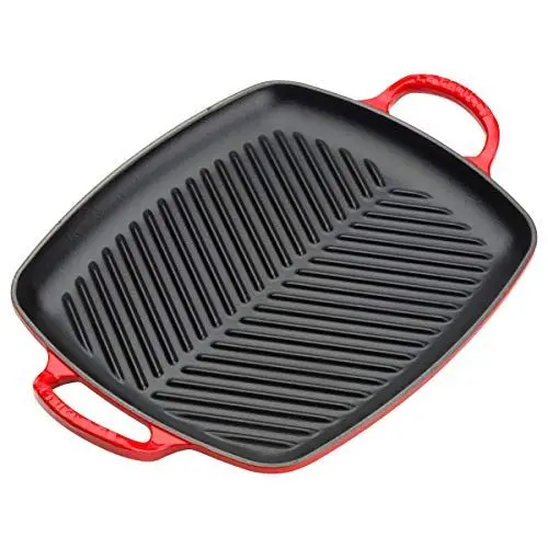 Produktbild: Le Creuset Signature Flache rechteckige Grillplatte aus Gusseisen mit Hilfsgriff, für alle Herdarten und Backöfen, 30 cm, Kirschrot, 20201300600422