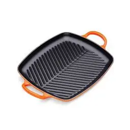 Produktbild: Le Creuset Signature Flache rechteckige Grillplatte aus Gusseisen mit Hilfsgriff, für alle Herdarten und Backöfen, 30 cm, Ofenrot, 20201300900422