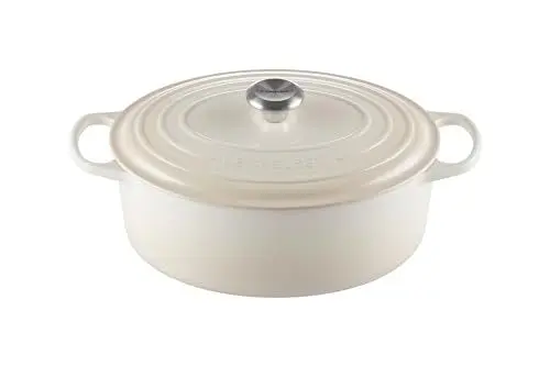 Produktbild: Le Creuset Signature Gusseisen-Bräter mit Deckel, Ø 31 cm, Oval, Für alle Herdarten und Induktion geeignet, Volumen: 6,3 l, 5,705 kg, Meringue, 21178317164430
