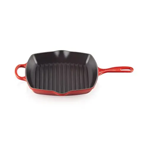 Produktbild: Le Creuset Signature Gusseisen-Grillpfanne, Quadratisch, 26 cm, Für alle Herdarten inkl. Induktion geeignet, 2,86 kg, Kirschrot, 20183260600422
