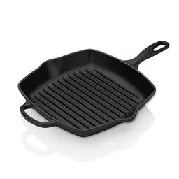 Produktbild: Le Creuset Signature Gusseisen-Grillpfanne, Quadratisch, 26 cm, Für alle Herdarten inkl. Induktion geeignet, 2,86 kg, Schwarz Matt, 20183260000422