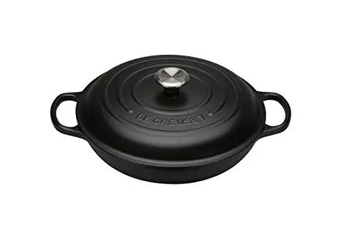 Produktbild: Le Creuset Signature Gusseisen Gourmet-Profitopf, Rund, Ø 30 cm, 3,5 l, Für alle Herdarten inkl. Induktion geeignet, 5,555 kg, Schwarz Matt, 21180300000430