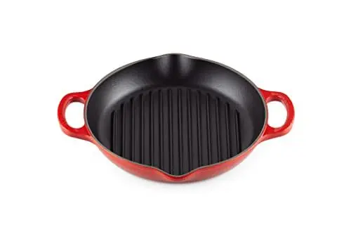 Produktbild: Le Creuset Signature Hohe runde Grillpfanne aus Gusseisen, für alle Herdarten und Backöfen, 25 cm Kirschrot, 20208250600422, 9.75