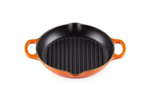 Produktbild: Le Creuset Signature Hohe runde Grillpfanne aus Gusseisen, für alle Herdarten und Backöfen, 25 cm, Ofenrot, 20208250900422