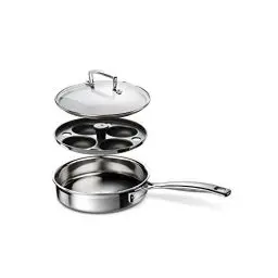 Produktbild: Le Creuset Unbeschichtete Sautépfanne mit Pochiereinsatz aus 3-ply Edelstahl, 20 x 5 cm, 96204220001000