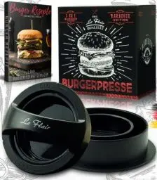 Produktbild: Le Flair® Neuheit 3 in 1 Burgerpresse Set - Hamburgerpresse mit Aufbewahrungstasche - Burger Patty Presse inkl. 50 Blatt Backpapier - Perfektes Grillzubehör Geschenk für Männer I Deutsche Marke