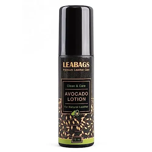 Produktbild: LEABAGS Avocado Lotion I Premium Lederpflege mit integriertem Schwamm I Lederbalsam I Lederseife l Lederreiniger zur Imprägnierung von Echtleder I Biologische Leather Cleaner l Schuhpflege (75 ml)