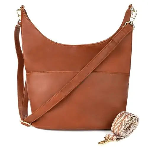 Produktbild: LEABAGS Damen Schultertasche, Venice Umhängetasche Damen Elegante, Damen Leder PU Tasche mit verstellbaren Schultergurt, Damentasche Stylisch mit Ersatz-Schultergurt für Arbeit Uni Schule Freizeit