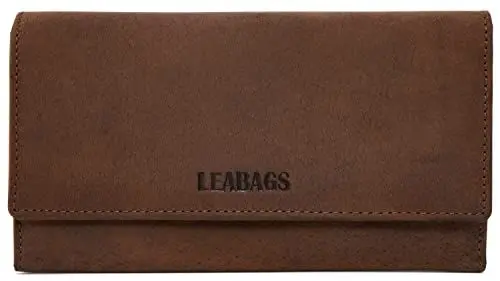 Produktbild: LEABAGS Leder Geldbörse Damen I Echtleder XXL Geldbeutel I Groß I RFID Schutz I Portmonee mit Münzfach I 18 Kartenfächer I Frauen Portemonnaie mit verstärkter Naht I Nature Dunkelbraun