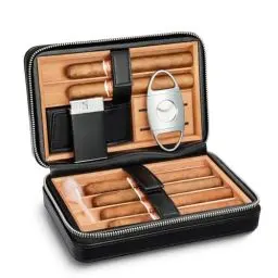 Produktbild: LEACHOI Leder Zigarren Reise Humidor, Zigarrentasche mit Feuerzeug und zigarrenschneider, Zigarren Zubehör Set, Zigarren Geschenkset, Hält bis zu 6 Zigarren